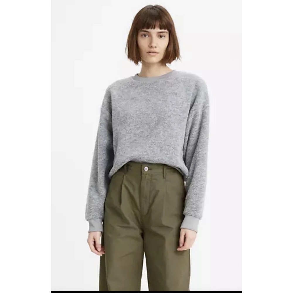 Levis Womens Diana Crewneck Sherpa Fleece Sweatshirt Grey Large NWT